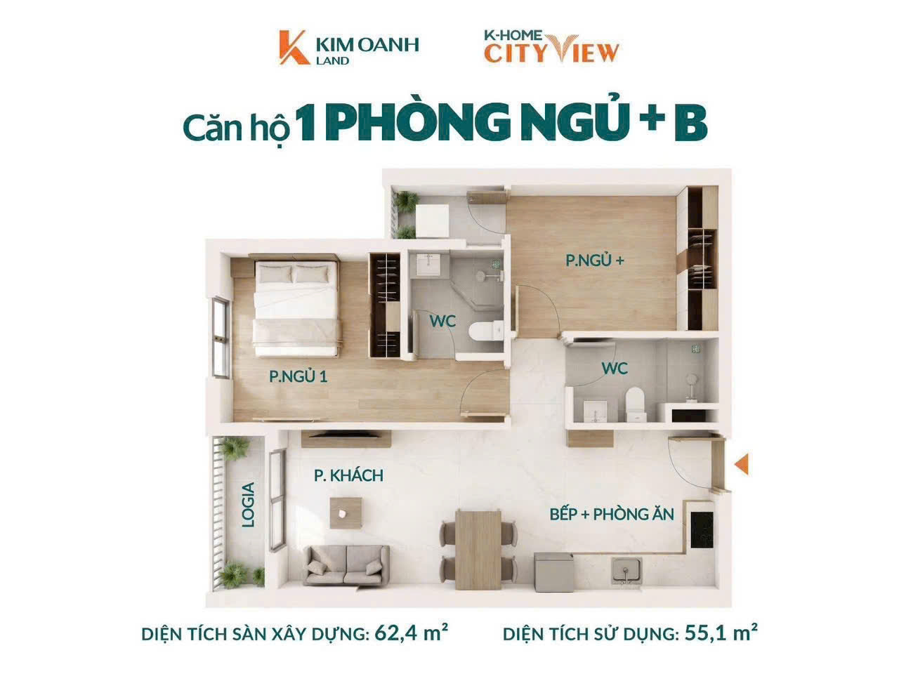 Căn hộ 1 Phòng ngủ loại B
